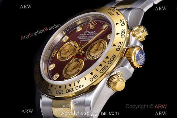 JH Factory Replica Rolex Daytona Swiss 4130 Chronograph Watch Rose Red Dial Two Tone 3
