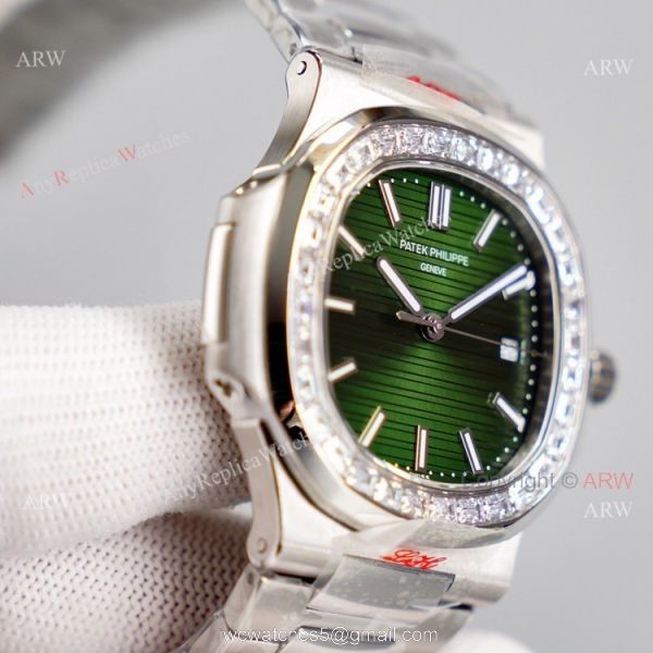 High End Replica Green Dial Patek Philippe Nautilus 5711 Diamond Bezel Swiss Cal324 Replica Watch 3