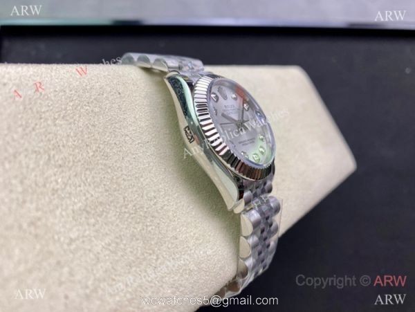 Swiss Replica Rolex Datejust WF Silver Diamond Watch 31mm Midsize 3