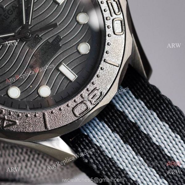 New 2021 Watch Swiss Replica Omega Black Seamaster Diver 300m Nato Strap 3