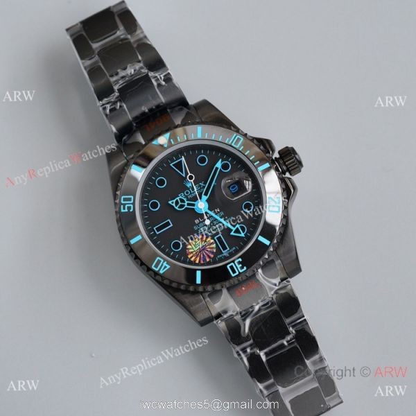 Swiss Copy Rolex Blaken Submariner Watch Blue Markers 40mm 3