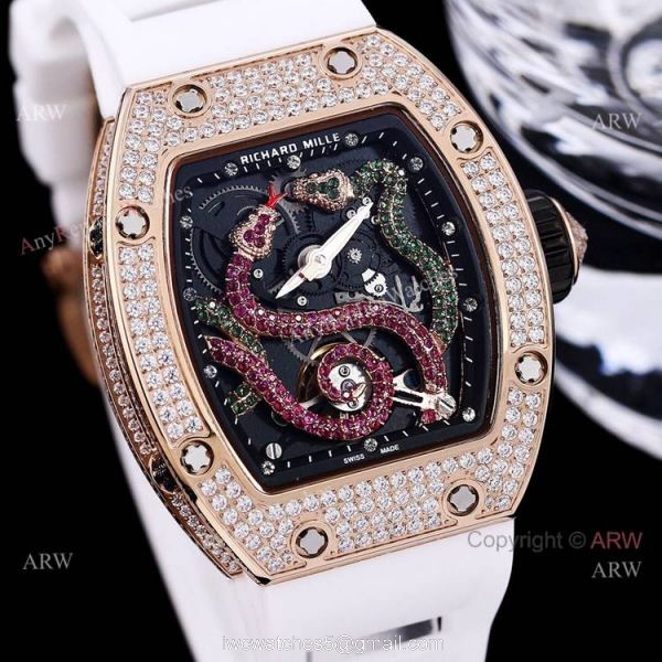 High Copy Richard Mille Diamond Watch RM026 Snake Dial Tourbillon Serpent Watch 3