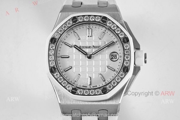 Ladies Audemars Piguet Royal Oak Offshore 37mm White Dial Quartz Watch Ref 67540sk 3