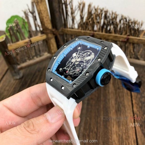 Copy Richard Mille Clear Watch RM055 Carbon Fiber White Rubber Strap Watch 3