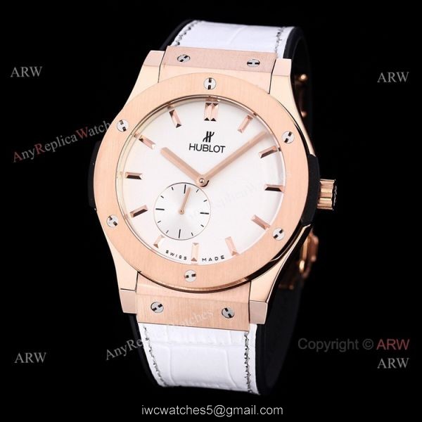 Stainless Steel Hublot Classic Fusion 42mm White Dial White Leather Strap Watch Replica 3
