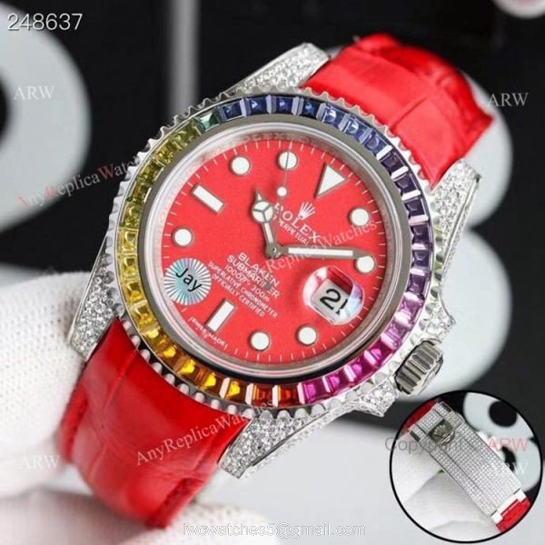 New Blaken Rolex Submariner Red Dial Rainbow Bezel Swiss Replica Watches 40mm 3