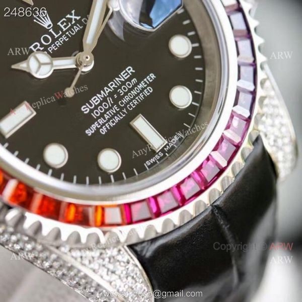 New Rolex Submariner Black Dial Rainbow Bezel Asia 2824 Replica Watches 40mm 3