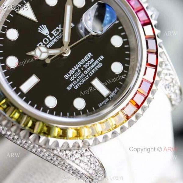 New Rolex Submariner Rainbow Bezel Black Dial Asia 2824 Replica Watches 40mm 3