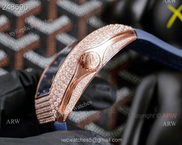 Replica Rose Gold Franck Muller V45 Revolution 3 Skeleton Watch With Diamonds for men 3