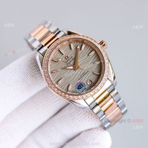 Ladies Omega Constellation 34 Two Tone Rose Gold Watch With Diamonds High Copy 3