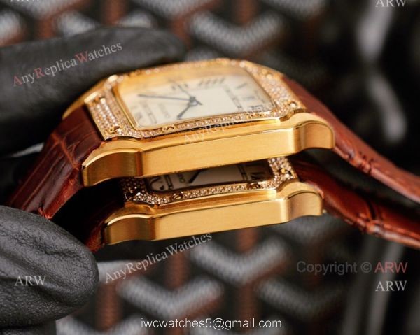 Replica Cartier Santos Yellow Gold White Dial Watch With Diamonds For Men And Women 3