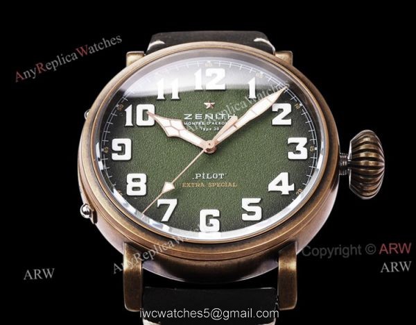Best Zenith Pilot Type 20 Extra Special 45mm Green Dial Black Leather Strap Replica Watch 3