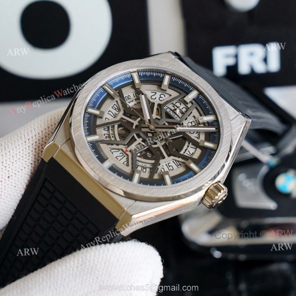 Best Zenith Defy Classic Skeleton Dial Black Rubber Strap 41mm High Copy Watch Swiss Grade 3