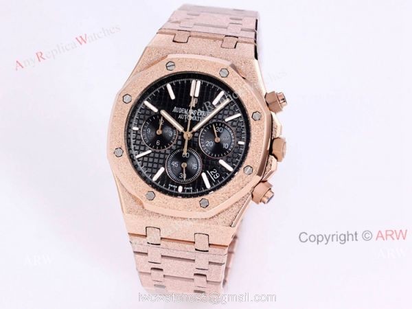 New Audemars Piguet Frosted Gold Royal Oak Rose Gold Watch 41mm Silver Dial with Stop Function High Copy 3