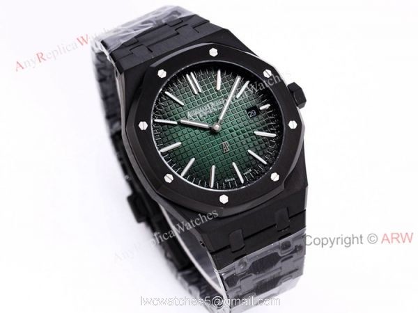 New Audemars Piguet Royal Oak Jumbo Green Dial All Black Mens Replica Watches 41mm 3