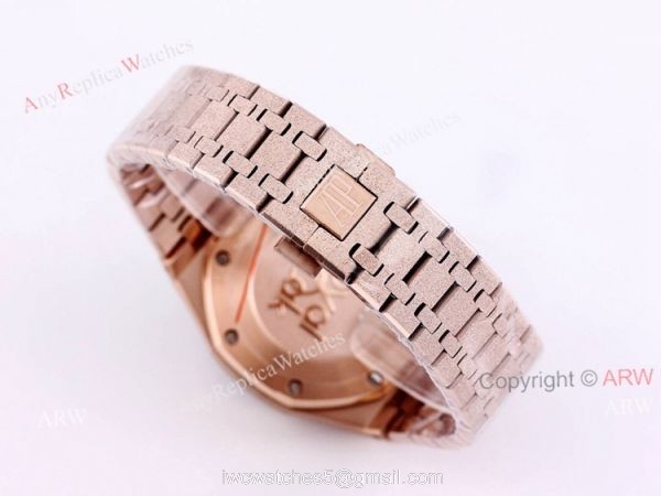 New Frosted Audemars Piguet Rose Gold Royal Oak 41mm Rainbow Diamond Watch Replica 3