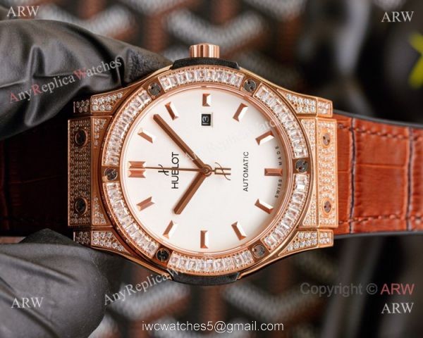 Clone Hublot Iced Out Classic Fusion Watches Rose Gold Automatic 3