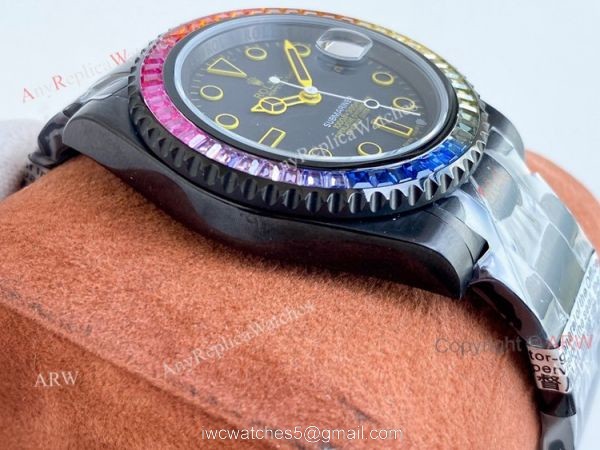 Blaken Rolex Rainbow Submariner All Black Yellow Markers Watch 40mm Replica Asia 2836 Movement 3