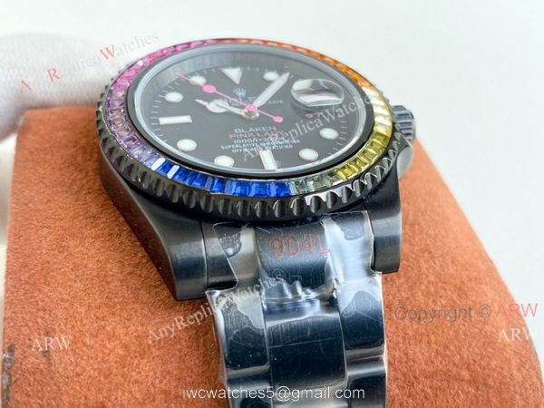 High Copy Rainbow Rolex Blaken Submariner Pink Lady 40mm All Black Watch 3