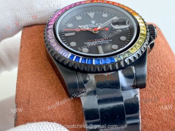 Swiss Grade High End Replica Roex Blaken Yacht Master 40mm All Black Rainbow Watch 3