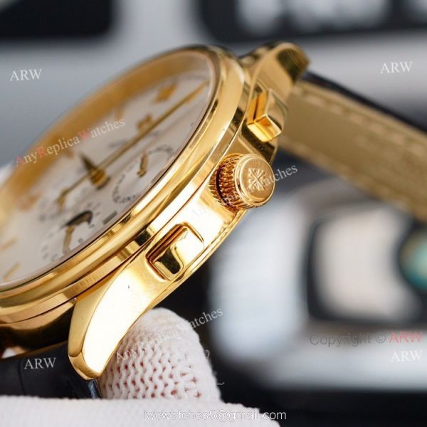 Swiss Replica Patek Philippe Moonphase Gold Grand Complications 9100 Automatic Watch White Face 3