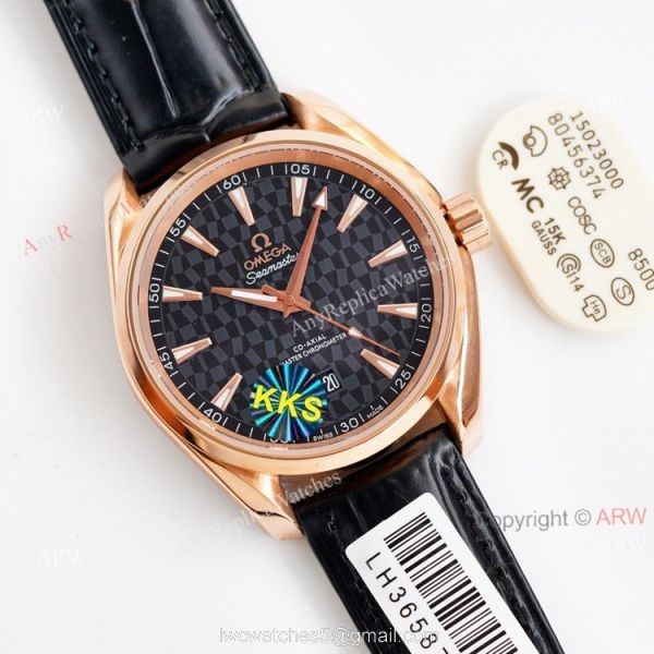 Swiss Grade Omega Aqua Terra 150 Blue Dial Black Leather Strap Copy Watch 41 3