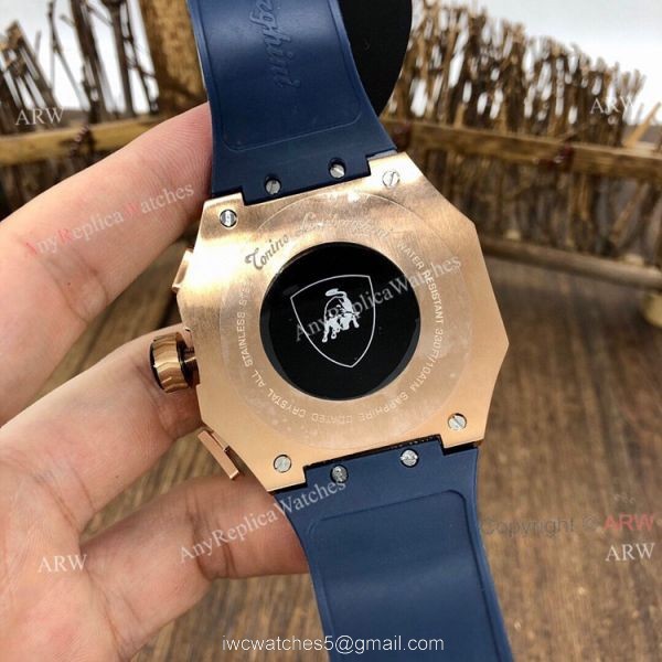 Quartz Tonino Lamborghini 124bbr Spyder 47mm Rose Gold Blue Rubber Band Knockoff Watch 3
