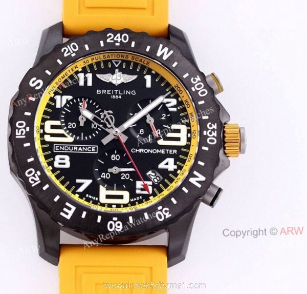 New Breitling Endurance Pro 44mm Review Yellow Rubber Band Quartz Watch Replica 3