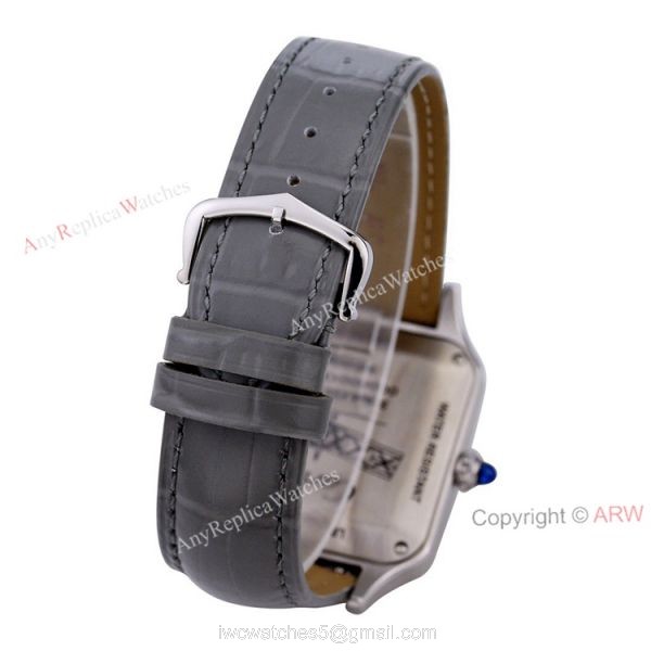 Buy The Best Cartier Santos Dumont Couple Watches Grey Dial Grey Leather Strap Replica 3