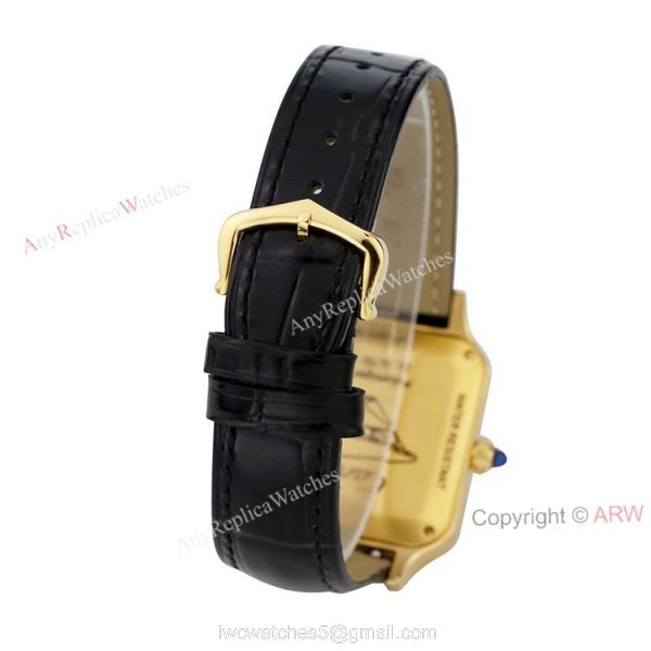 TWF Yellow Gold Cartier Santos-Dumont Gold Face Black Leather Strap Copy Watch For Men And Women 3