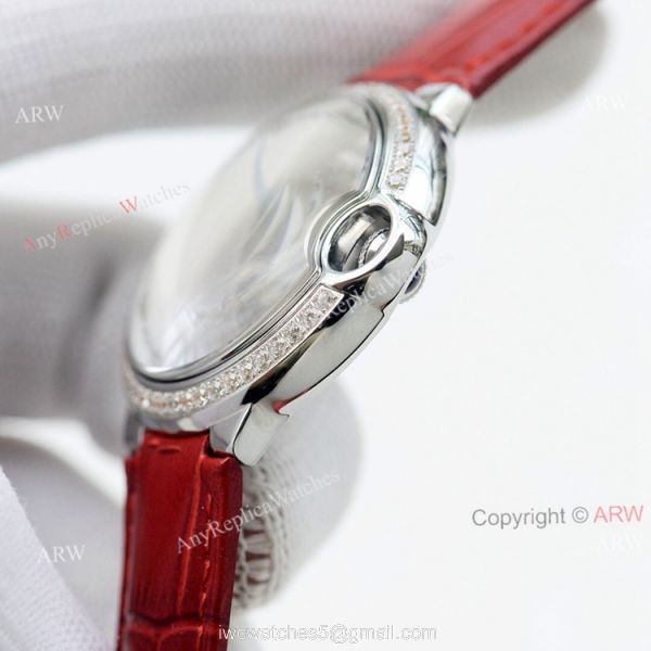 Swiss Quality 36mm Cartier Ballon Bleu Ladies Replica Watch With Diamond Bezel Brown Leather Strap 3