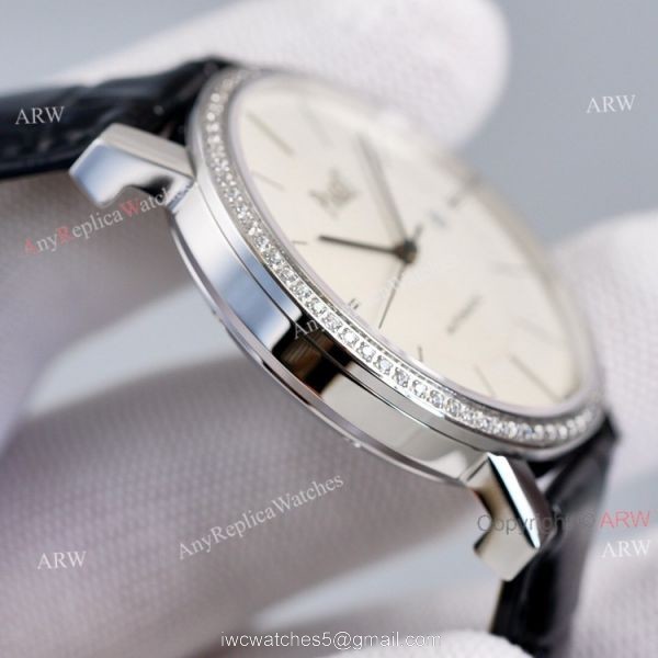 Asia 2824 Piaget Altiplano Black Dial Black Leather Strap Knockoff Watch With Diamond Bezel 3
