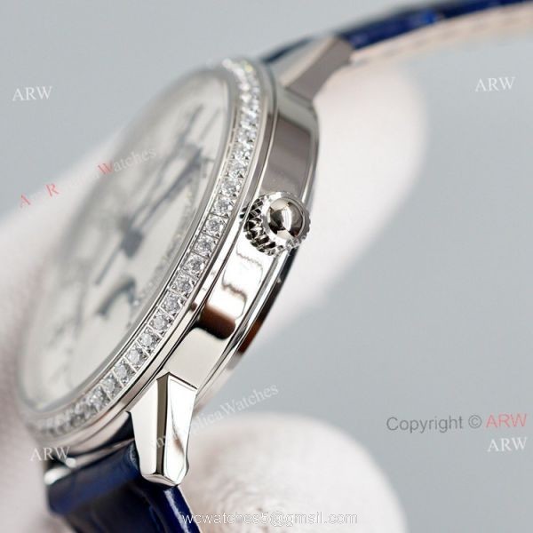 Best Copy White Face Jaeger Lecoultre Rendez-Vous Ladies Watch With Diamonds Blue Leather Strap 3