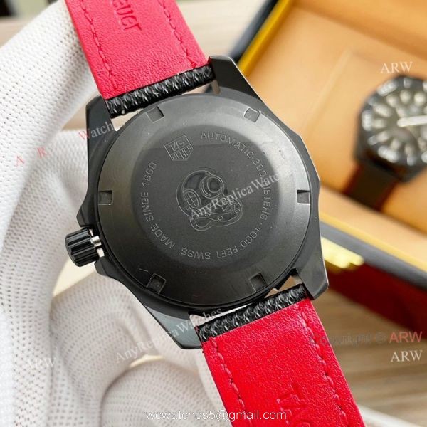 Tag Heuer Aquaracer Calibre 5 White Face 44 Replica Watch Black Steel Black Leather Strap 3