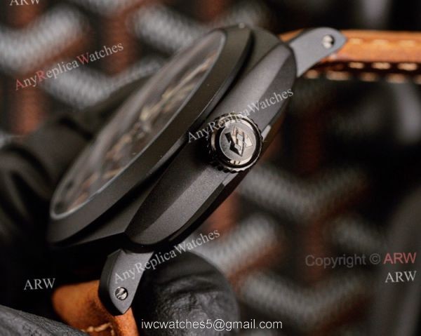 All Black Panerai Radiomir GMT Automatic Watch 45mm Brown Leather Strap High Copy 3