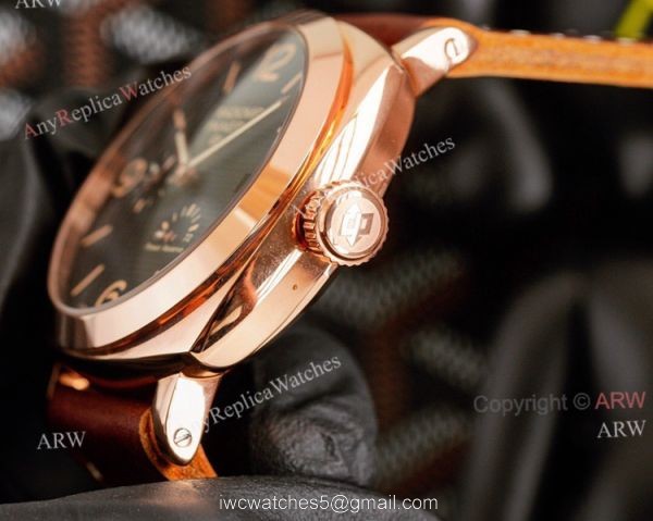 High Quality Replica Panerai Radiomir GMT Black Dial Rose Gold Watch 45mm Brown Leather Band 3