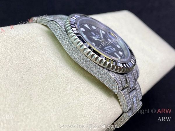 Swiss Replica Rolex Submariner 2836 Iced Out Watch Stainless Steel Black Diamond Bezel 3