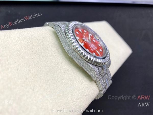 Swiss Replica Rolex BLAKEN Submariner 2836 Iced Out Watch 904L Stainless Steel Red Dial 3
