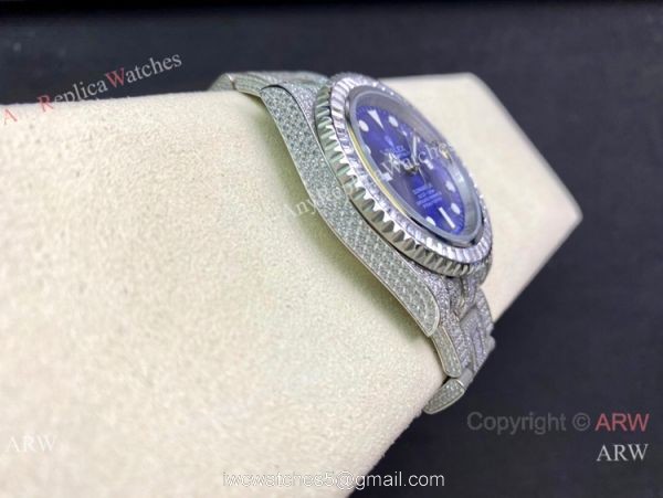 Swiss Copy Rolex Iced Out Submariner 2836 Watch 904L Stainless Steel Blue Face 3