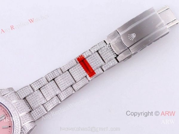 Swiss Quality Copy Rolex Iced Out Oyster Perpetual 41 Watch Candy Pink Dial Mingzhu Movement 3