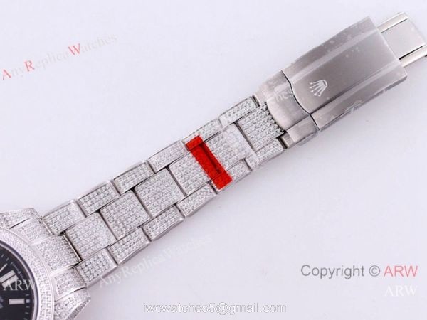 Swiss Quality Iced Out Rolex Oyster Perpetual 41mm Watch Full Diamond Case Black Dial 3