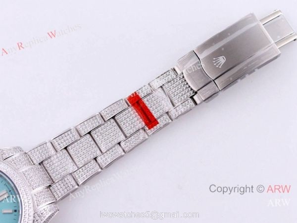 Swiss Quality Rolex Oyster Perpetual 41mm Full Diamond Watch Turquoise blue Dial 3
