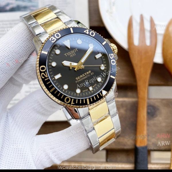 New 45mm Tissot Seastar Black Face Black Rubber Strap Swiss Quality Replica Watch 3