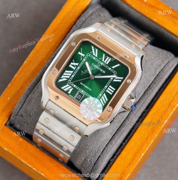 New Green Dial Cartier Santos Dumont XL Two Tone Replica Watch For Men 3