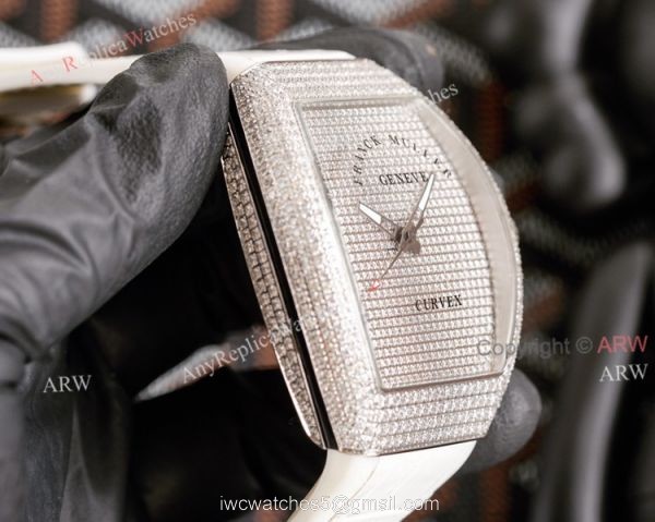 Replica Iced Out Franck Muller V45 Diamond Watch Automatic White Leather Strap 3