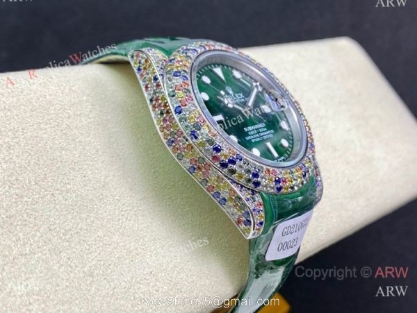 Swiss Quality Copy Rolex Submariner Green Limited Edition Watch Rainbow Bezel 3