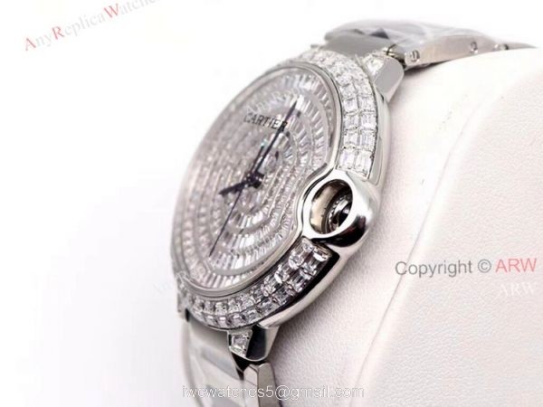 Iced Out Cartier Ballon Bleu 42mm Watch Stainless Steel Replica Watch 3
