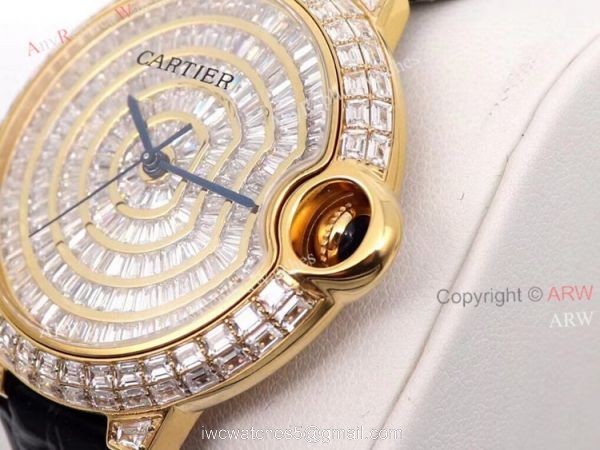 Gold Cartier Ballon Bleu 42mm Full Diamonds Knockoff Watch 3