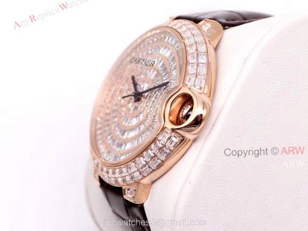 Replica Cartier Ballon Bleu 42mm Leather Strap Rose Gold Watch With Diamonds 3