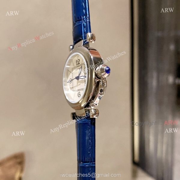 New Pasha De Cartier Watch 35mm white face blue leather strap replica 3